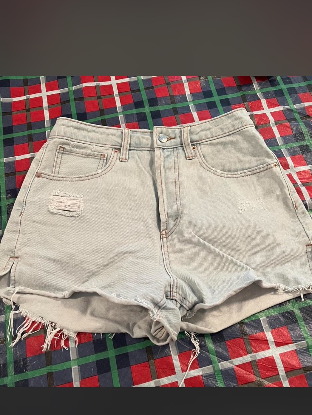 wild fable Light Beige Distressed High-Rise Denim Shorts